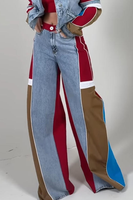 Ladies Contemporary Denim Patchwork Jacket + Jeans Sets