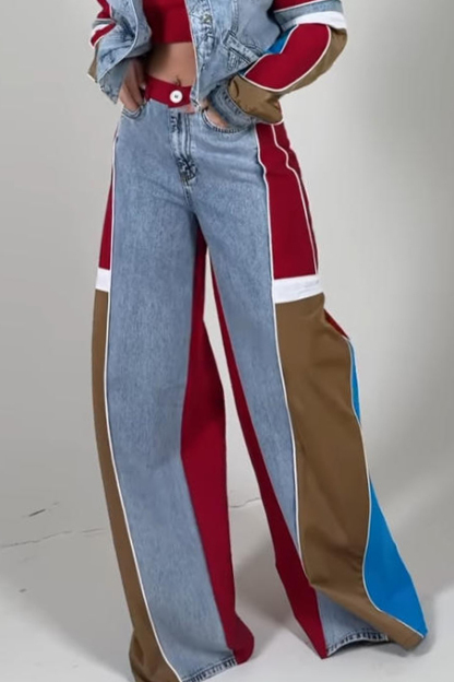 Ladies Contemporary Denim Patchwork Jacket + Jeans Sets