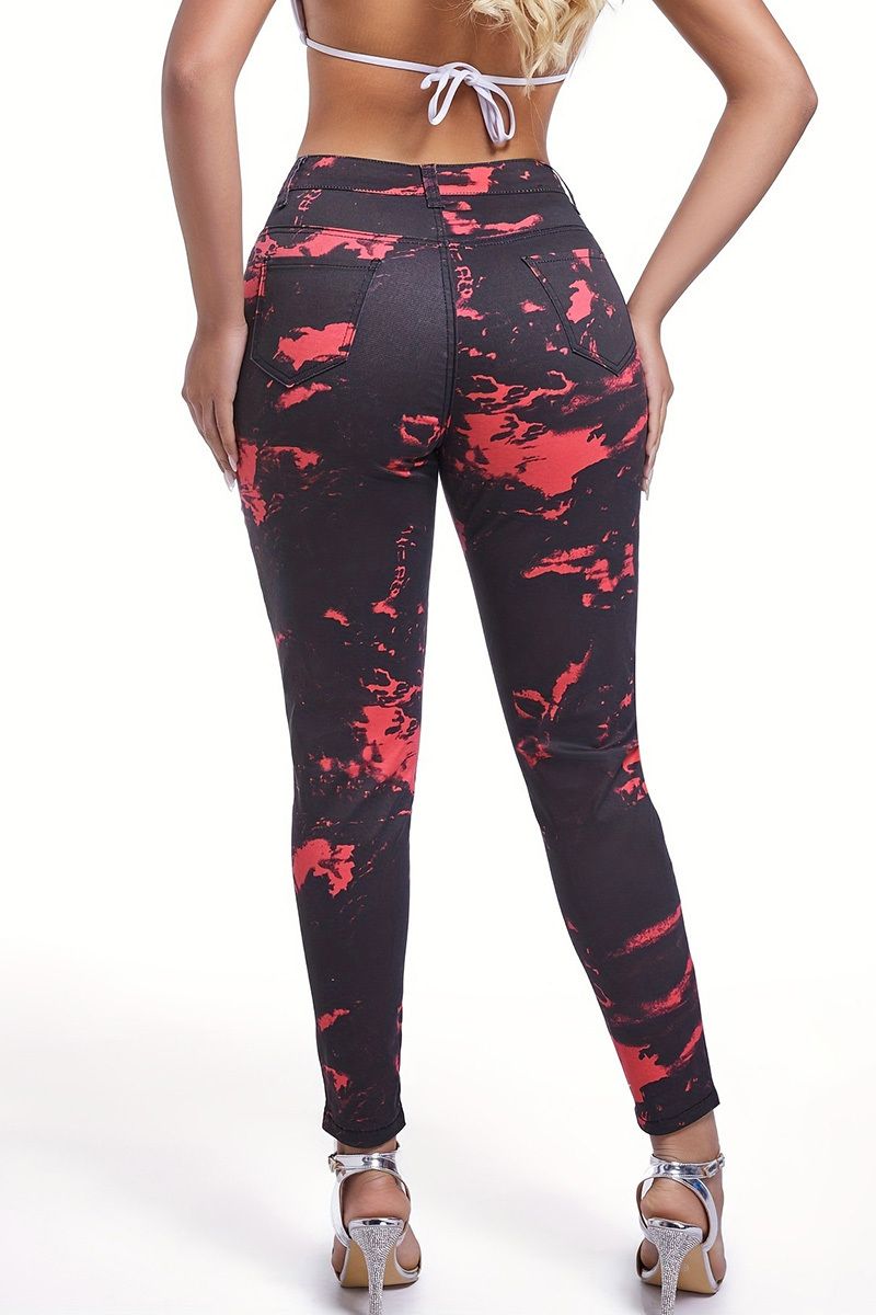 Casual High Waisted Print Sports Elasticity Jeans