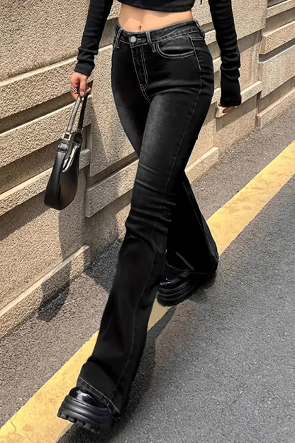 Casual Bleach Wash Micro Flare Leg Jeans