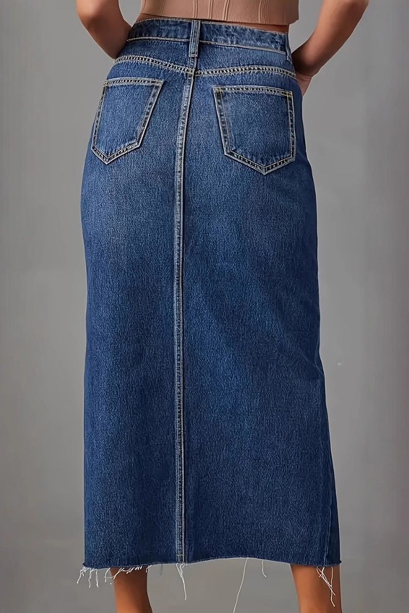 Casual High Waisted Split Hem Denim Skirts
