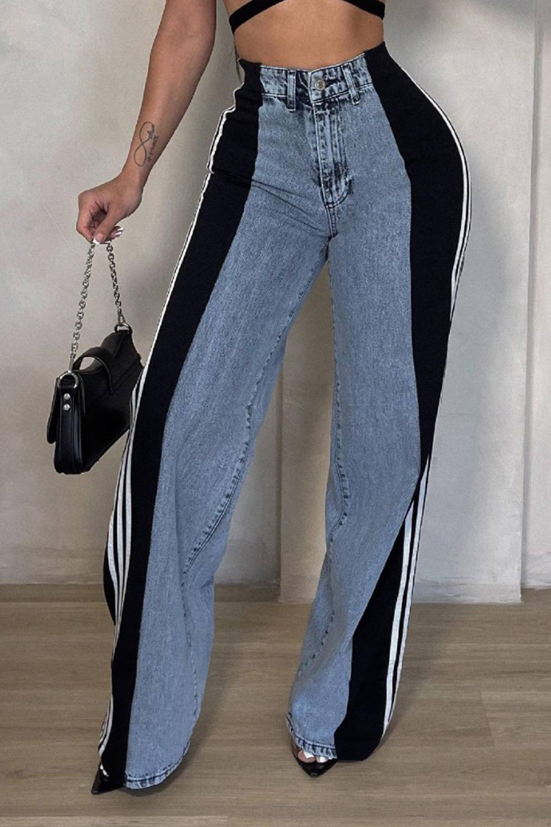 Fashion High Rise Stretch Paneled Wide Leg Jeans