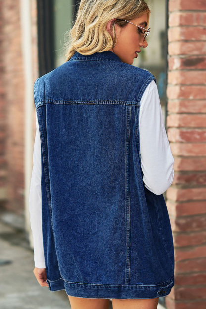 Vintage Bleach Wash Loose Fit Denim Vest Coat