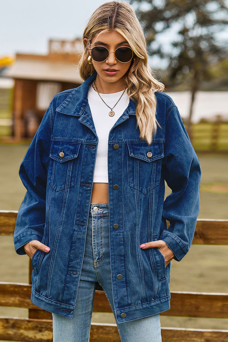 Casual Loose Fit Inside Patch Pocket Denim Jacket