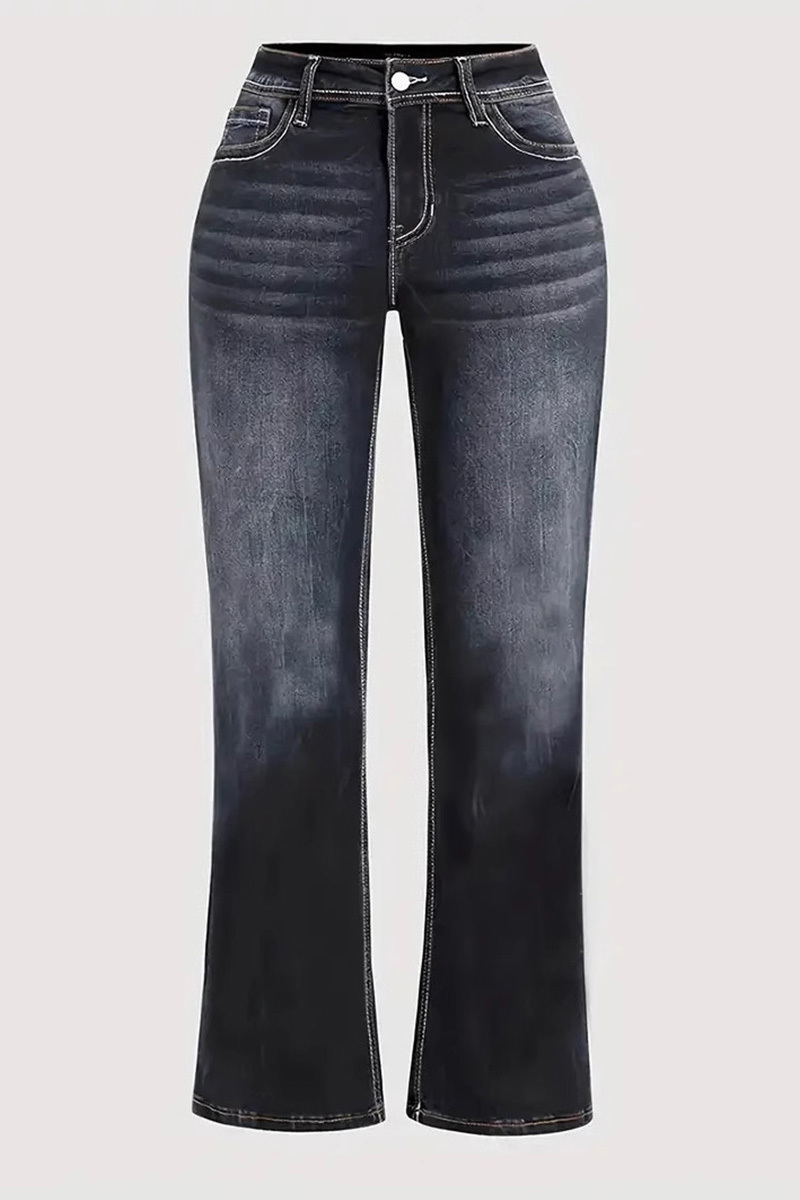 Vintage Embroidered Bleach Wash Straight Leg Jeans