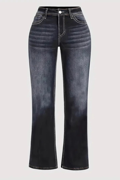 Vintage Embroidered Bleach Wash Straight Leg Jeans