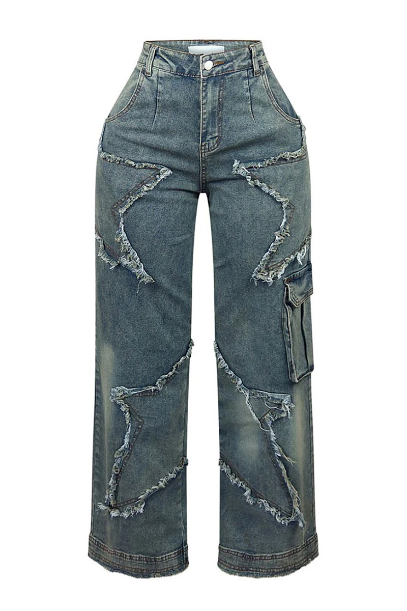 Fashion Star Fringe Raw Wide Leg Jeans