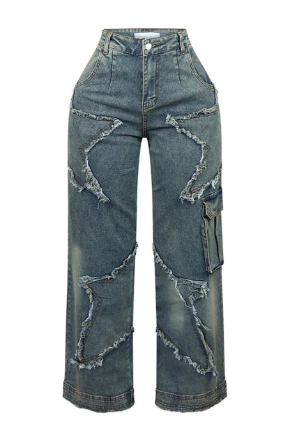 Fashion Star Fringe Raw Wide Leg Jeans