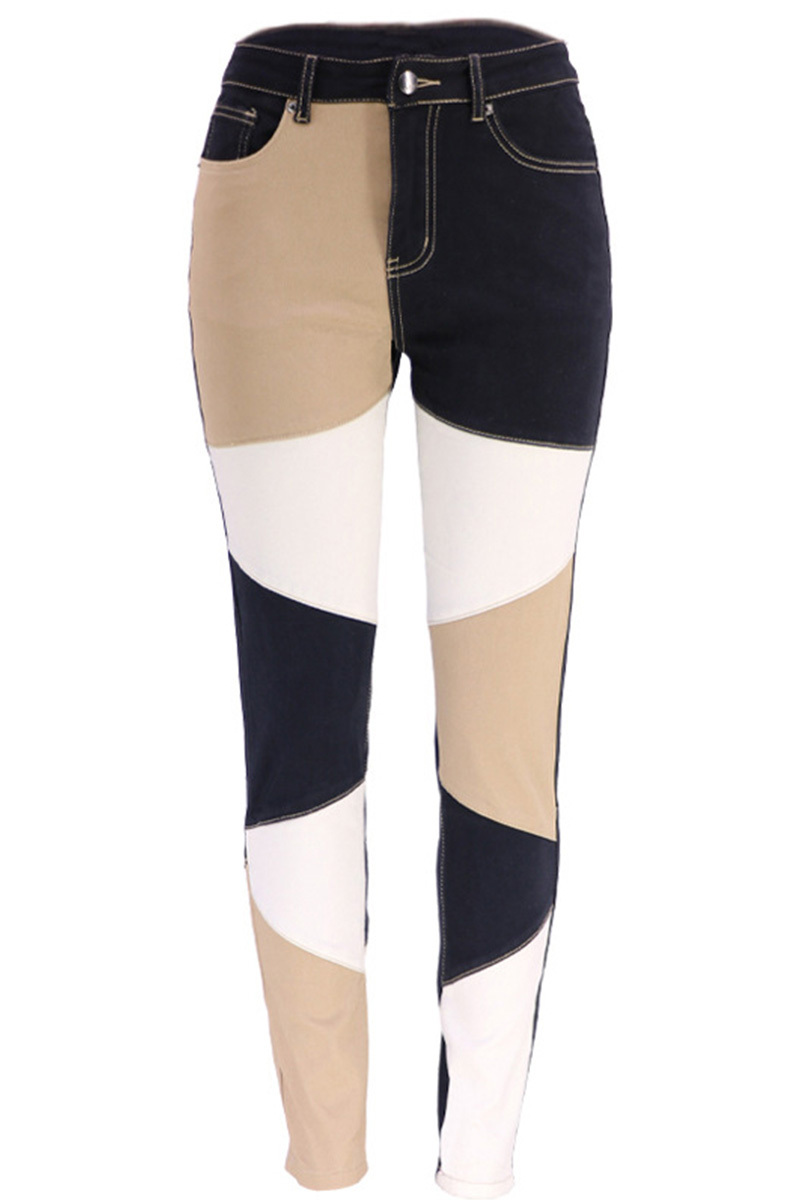 Fashion Color Block Stretch High Rise Jeans