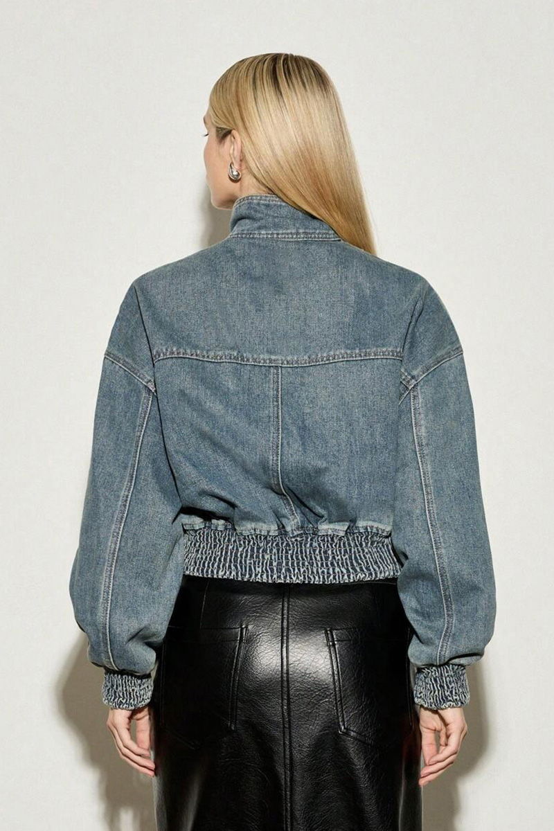 Vintage Balloon Sleeve Denim Bomber Jacket