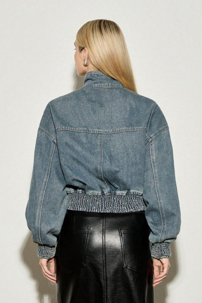 Vintage Balloon Sleeve Denim Bomber Jacket