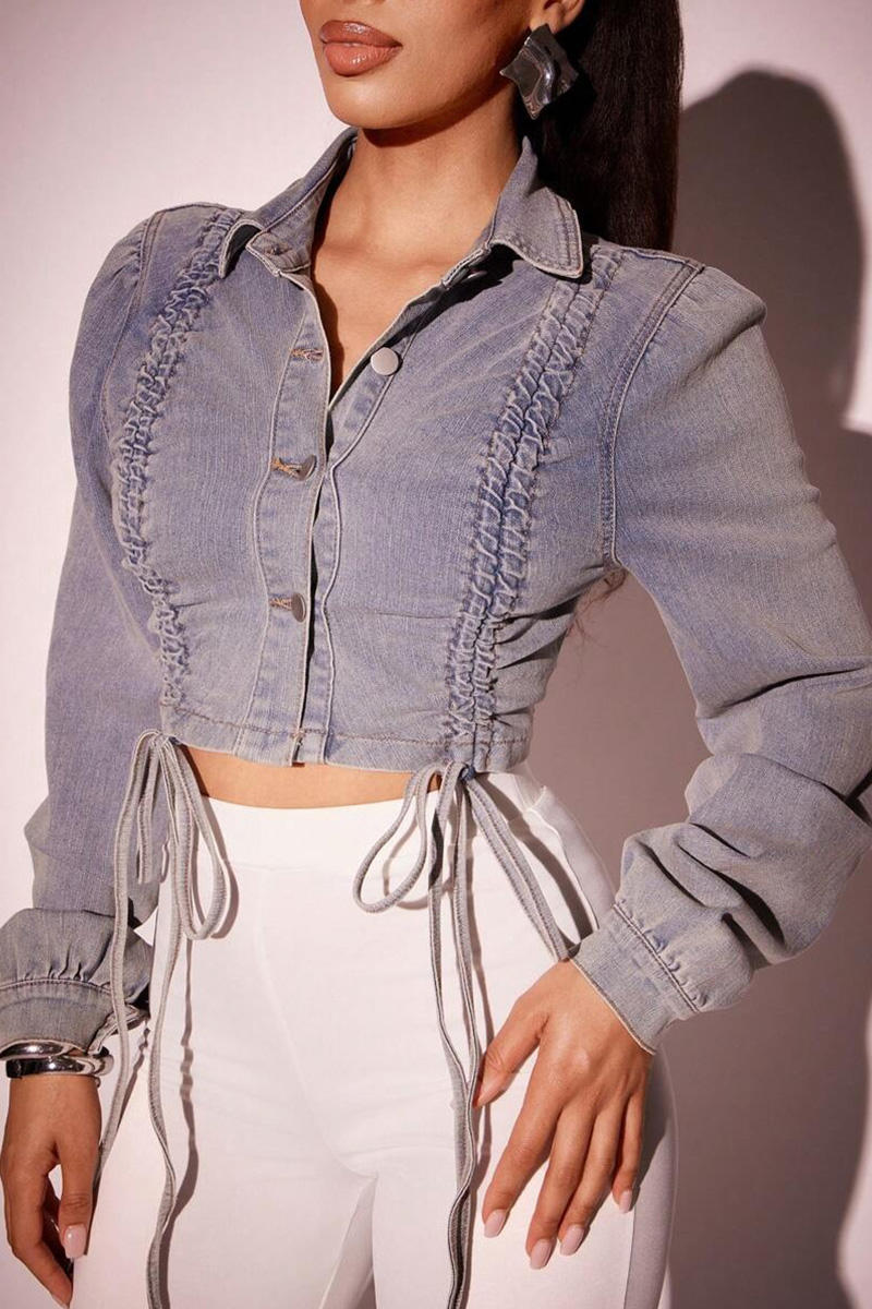 Stylish Drawstring Detail Short Denim Jacket