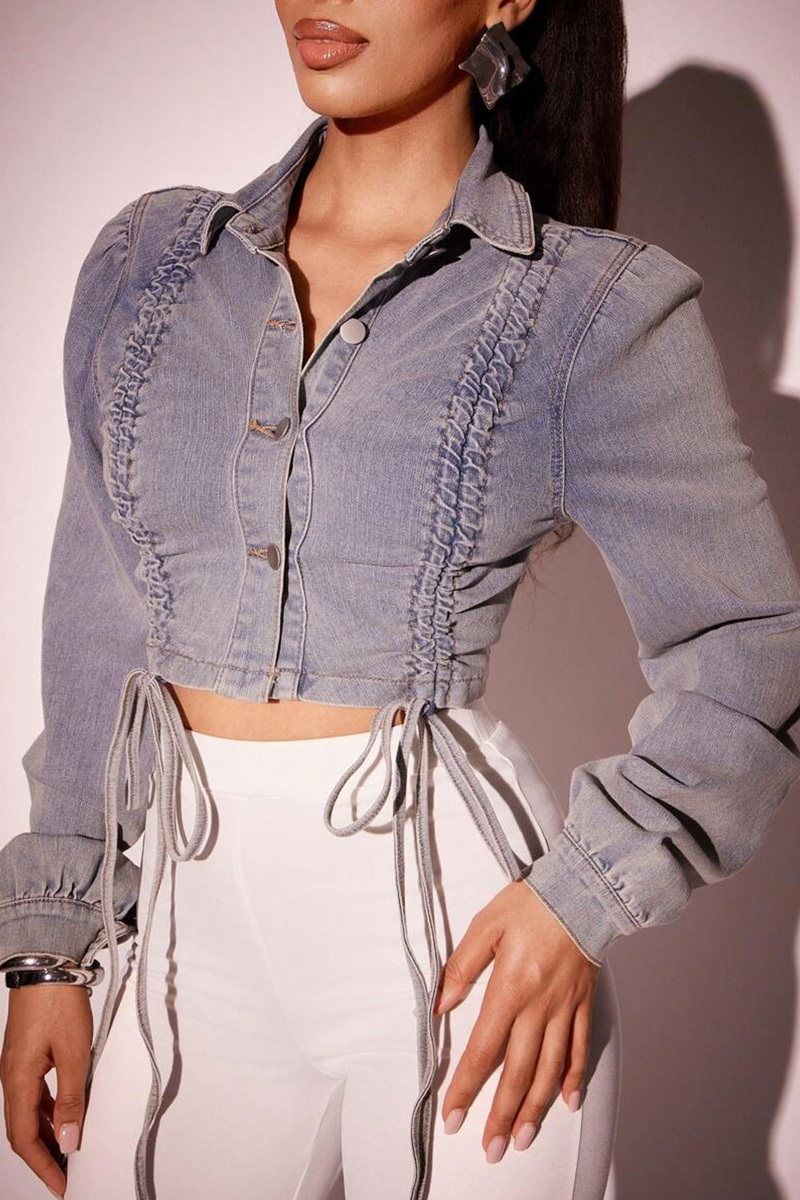 Stylish Drawstring Detail Short Denim Jacket