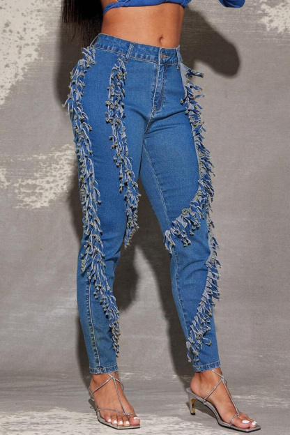 Stylish Side Fringe Detail Skinny Leg Stretchy Jeans