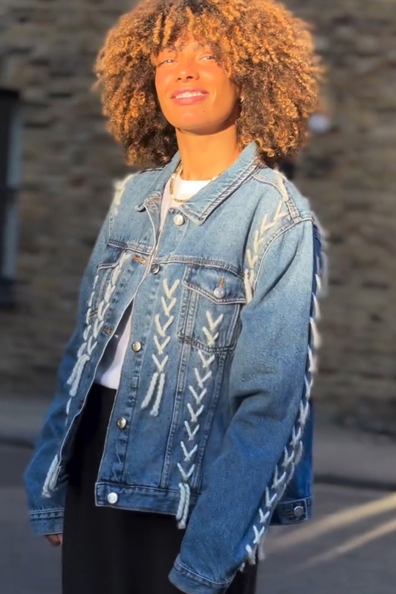 Casual Designer Woven Detail Short Denim Jacket