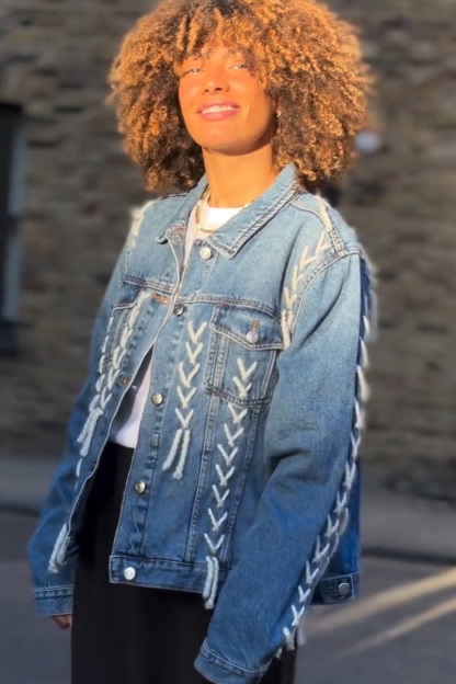 Casual Designer Woven Detail Short Denim Jacket