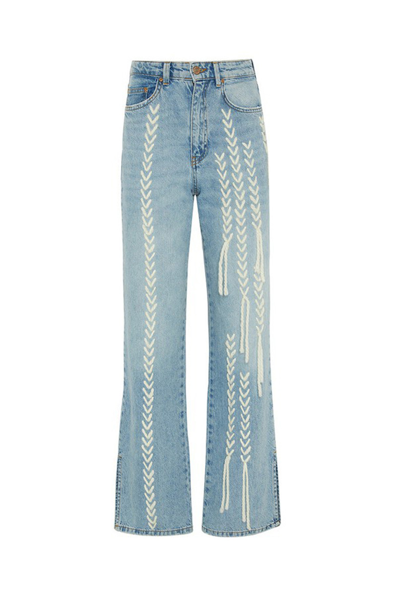Casual Designer Woven Detail Slit Hem Jeans
