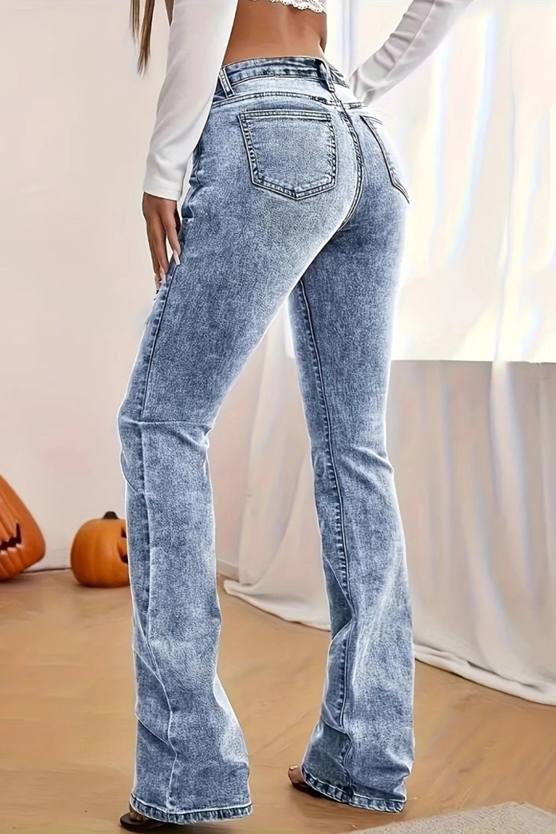 Casual Acid Wash Micro Flare Leg Jeans