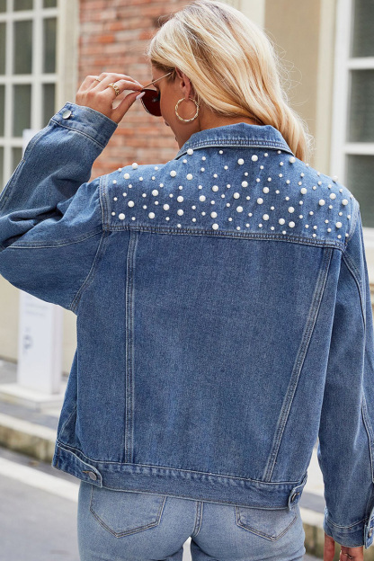 Fashion Pearl Embellished Short Denim Jacket