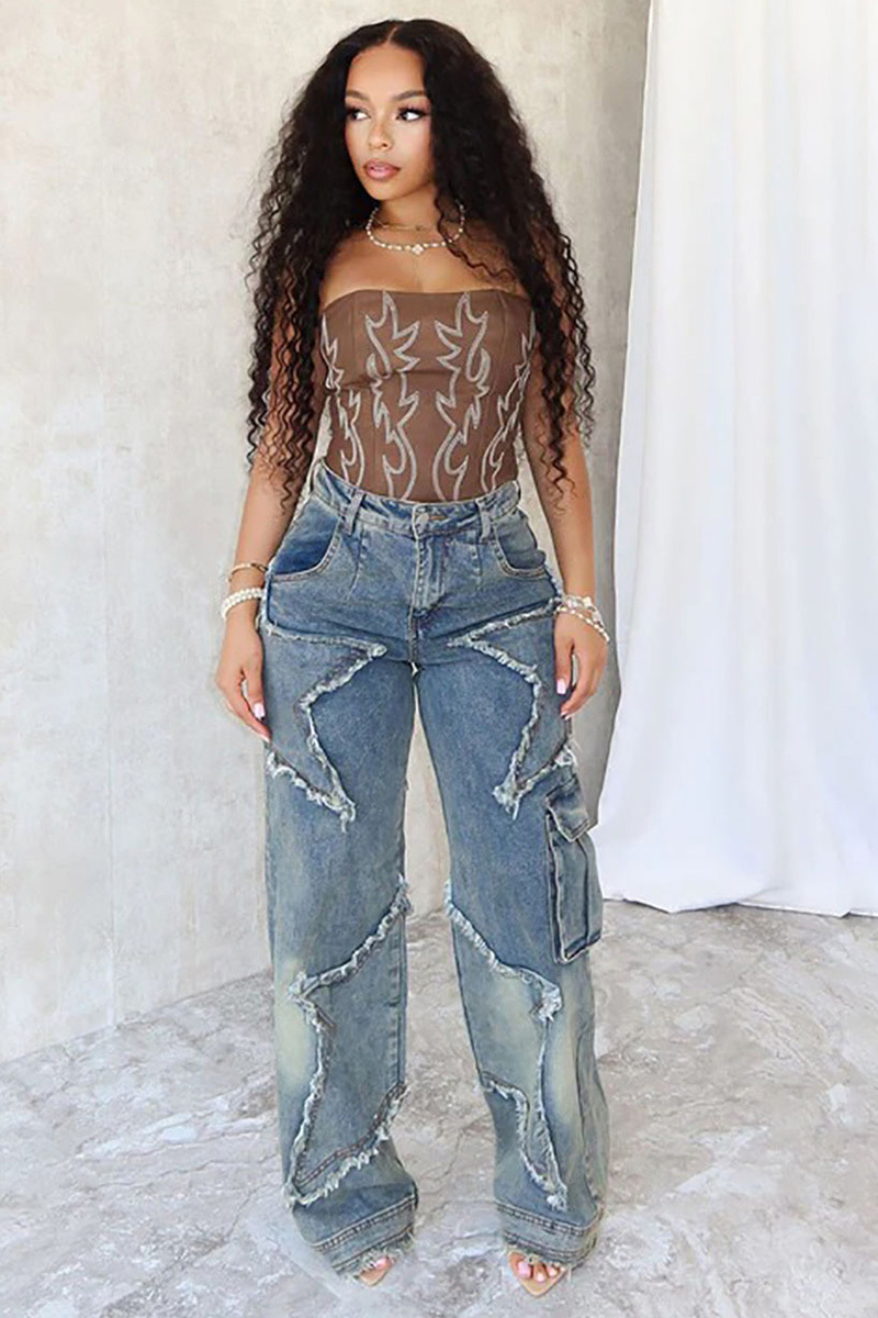 Fashion Star Fringe Raw Wide Leg Jeans
