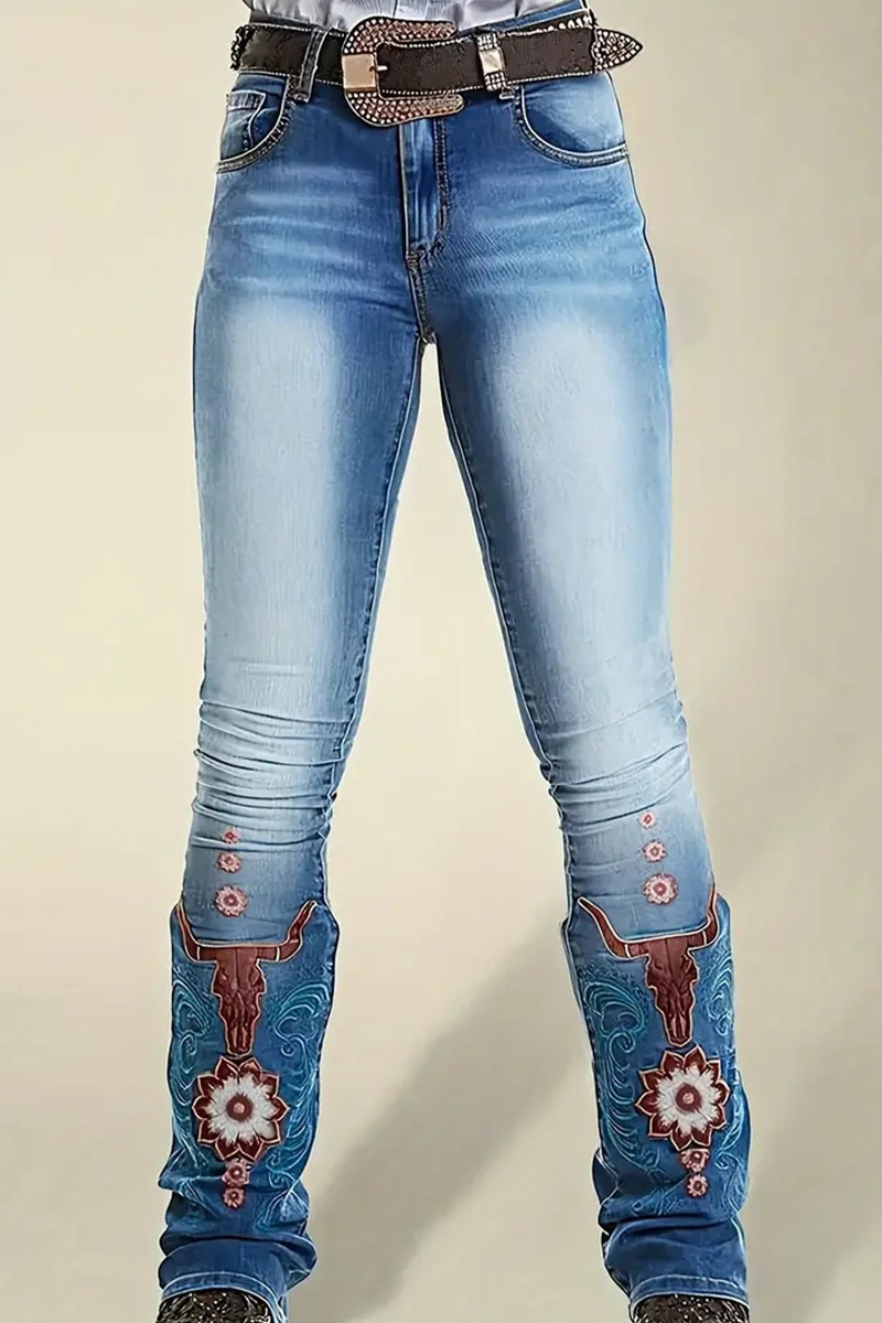 Fashion Patched Print Elasticity Jeans