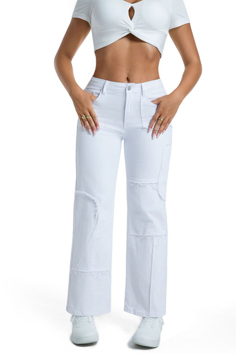 Casual Stretch Panel Raw Hem Wide Leg Jeans