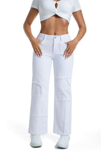 Casual Stretch Panel Raw Hem Wide Leg Jeans