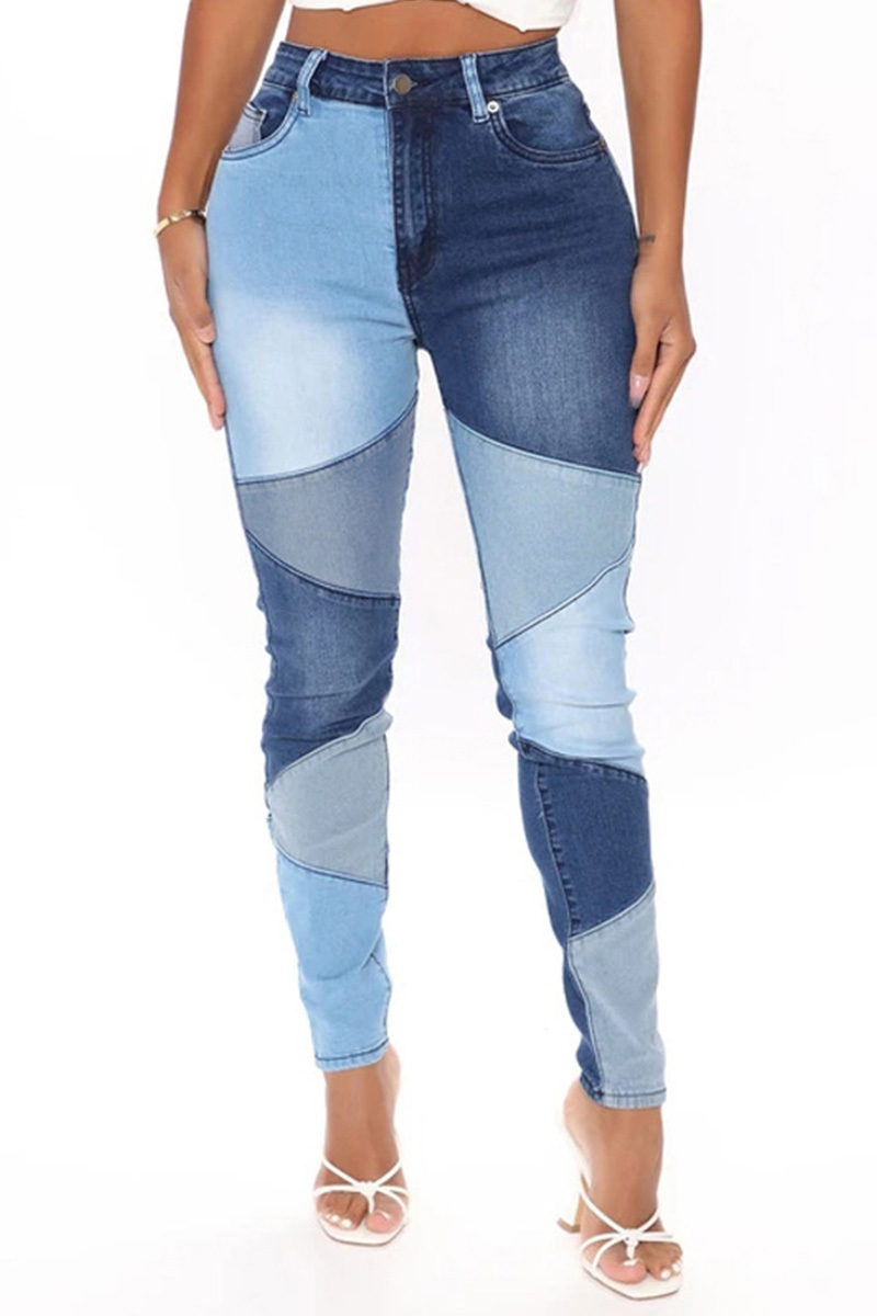 Fashion Color Block Stretch High Rise Jeans