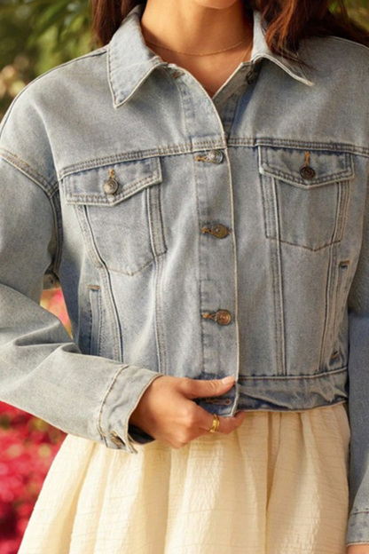 Casual Back Panel Heart Shape Short Denim Jacket
