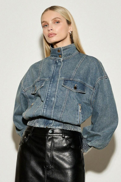Vintage Balloon Sleeve Denim Bomber Jacket