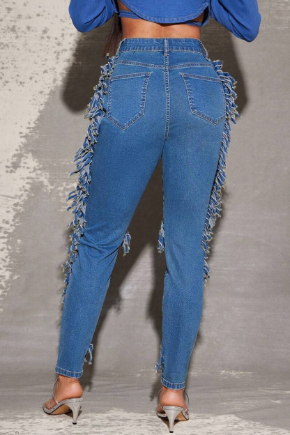 Stylish Side Fringe Detail Skinny Leg Stretchy Jeans