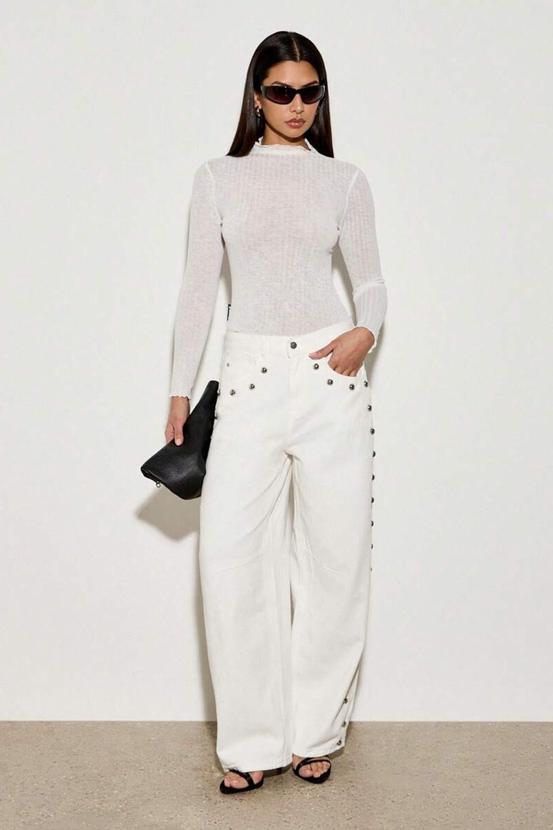 Fashion  Studded High Waist Wide Leg Jeans