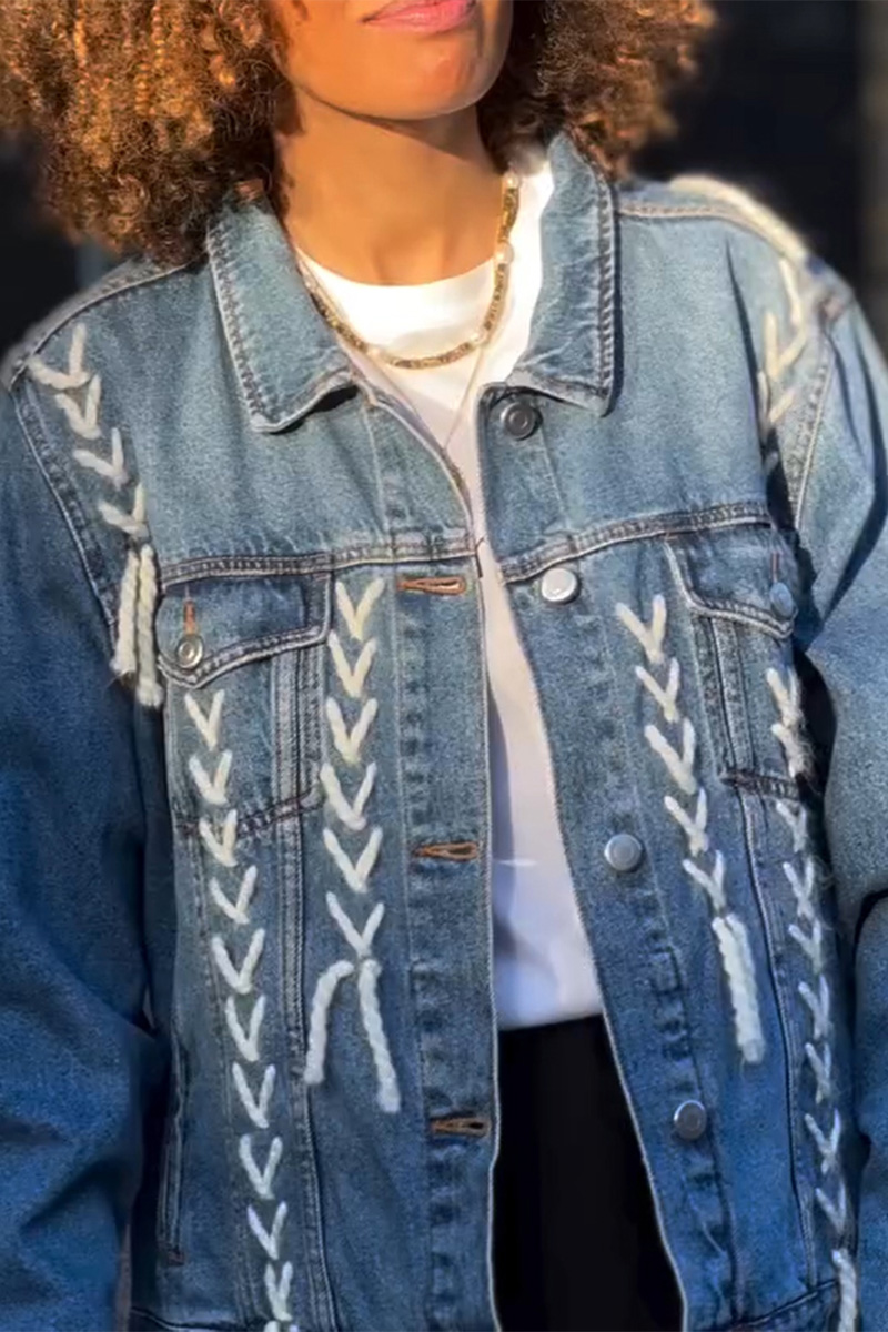 Casual Designer Woven Detail Short Denim Jacket