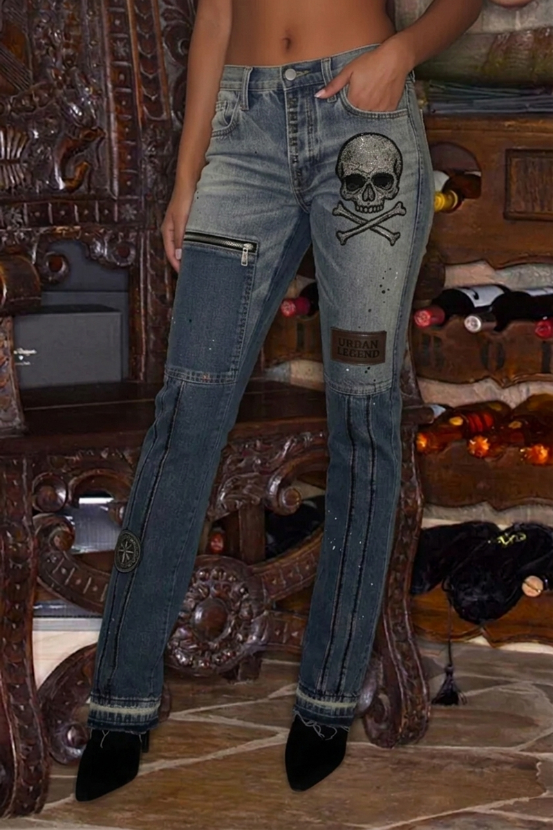 Women's Fashion Street Patchwork Printed Jeans