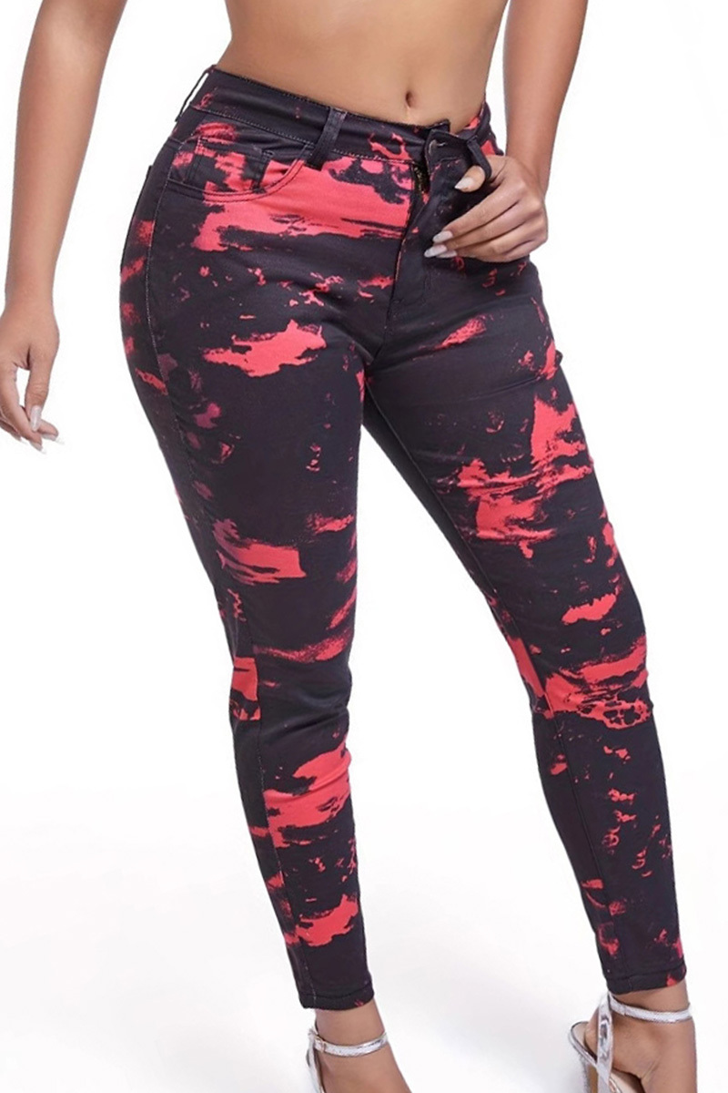 Casual High Waisted Print Sports Elasticity Jeans