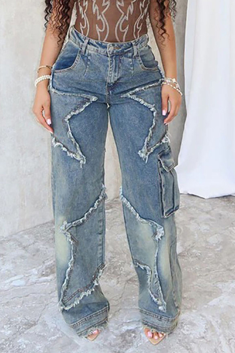 Fashion Star Fringe Raw Wide Leg Jeans