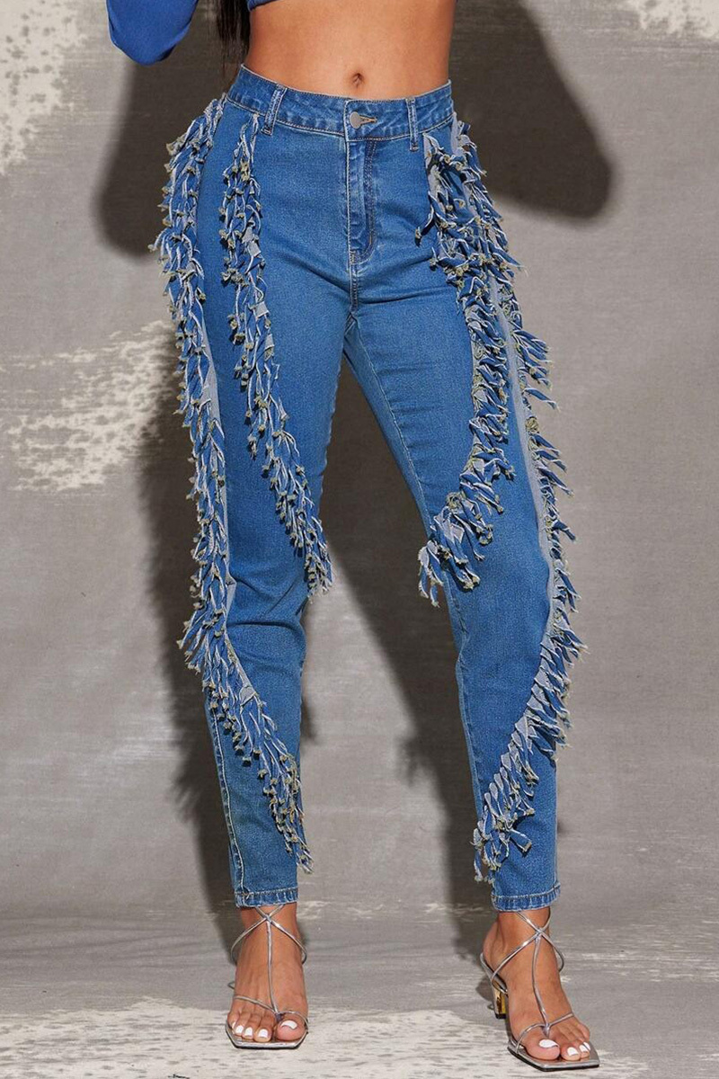 Stylish Side Fringe Detail Skinny Leg Stretchy Jeans
