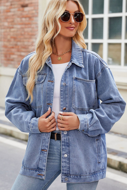 Casual Loose Fit Drop Shoulder Denim Jacket