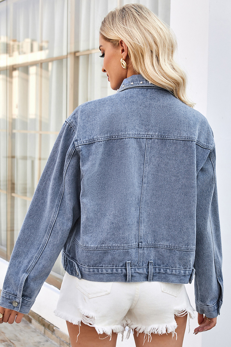 Casual Punk Studded Cropped Denim Jacket