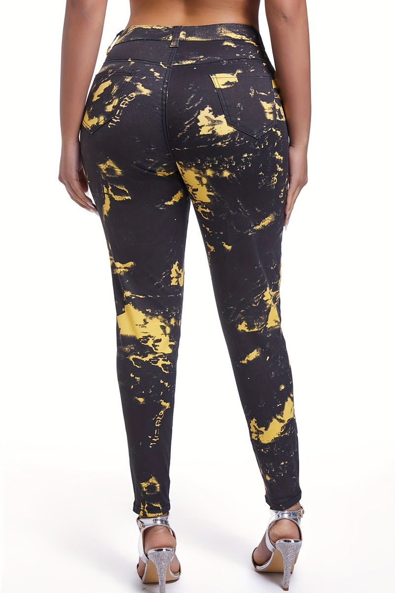 Casual High Waisted Print Sports Elasticity Jeans