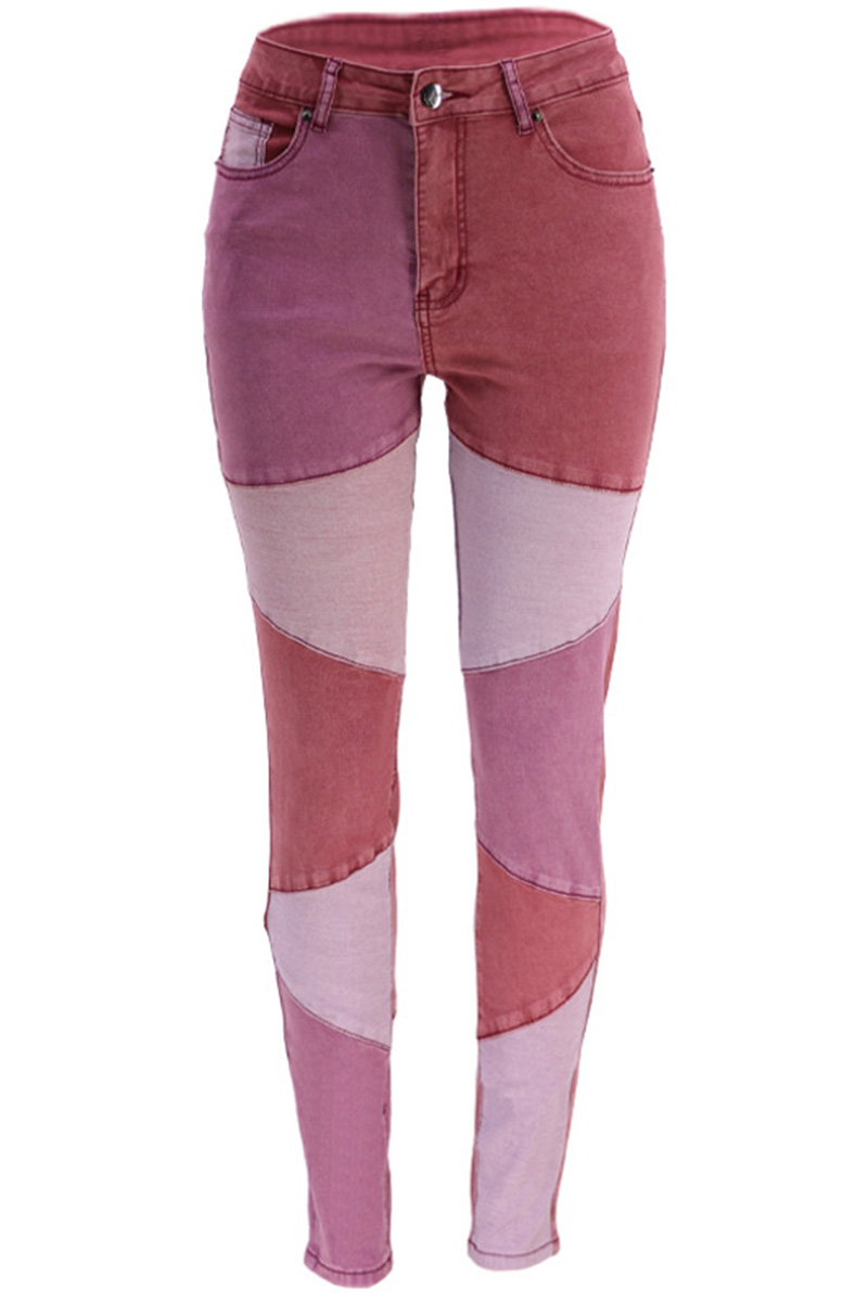 Fashion Color Block Stretch High Rise Jeans
