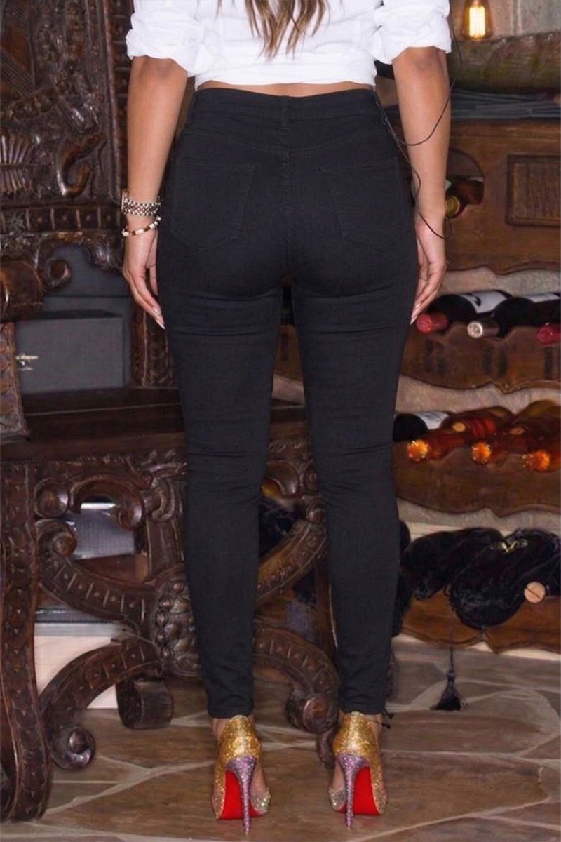 Women's Casual Rhinestone Ripped Skinny Jeans