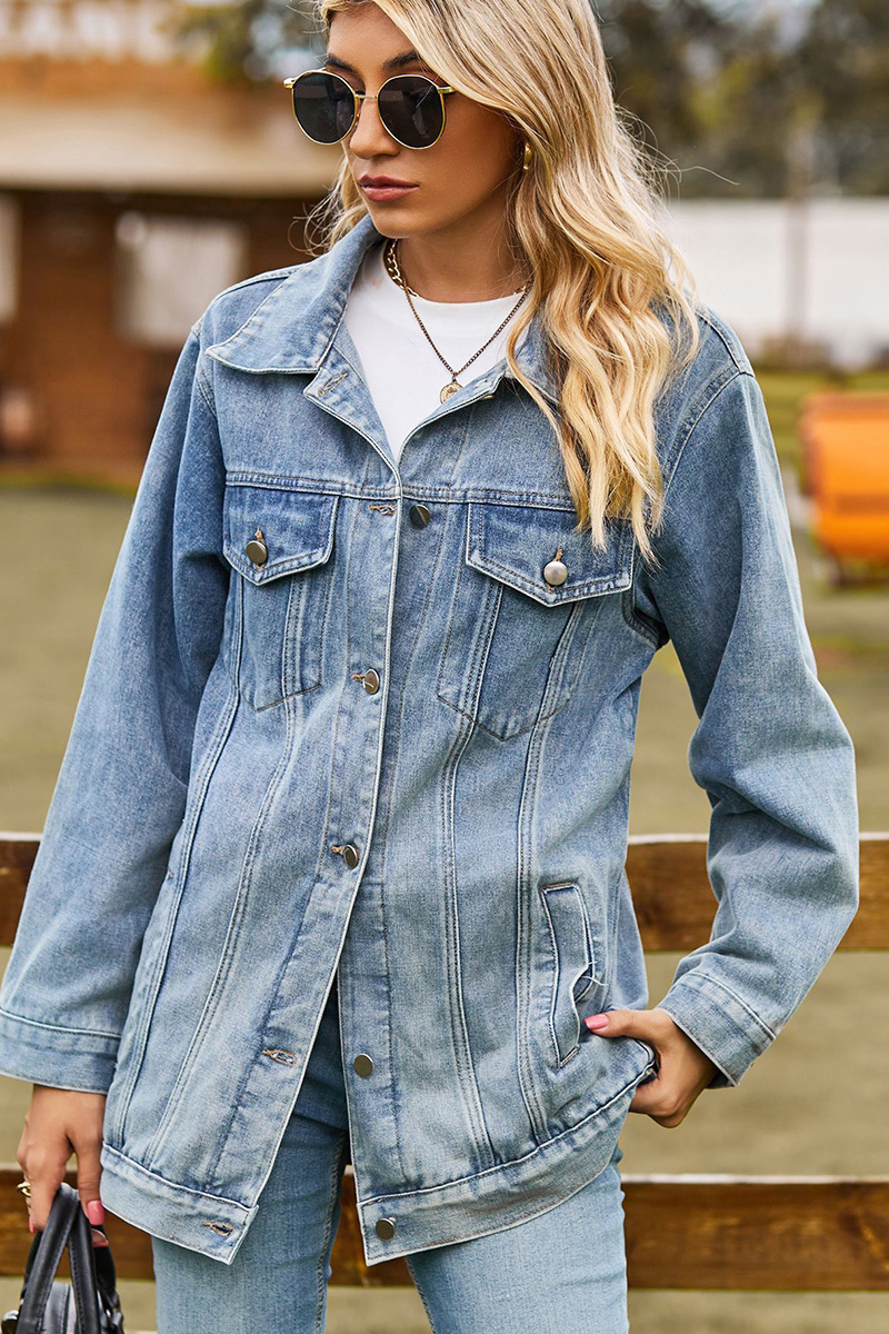 Casual Loose Fit Inside Patch Pocket Denim Jacket