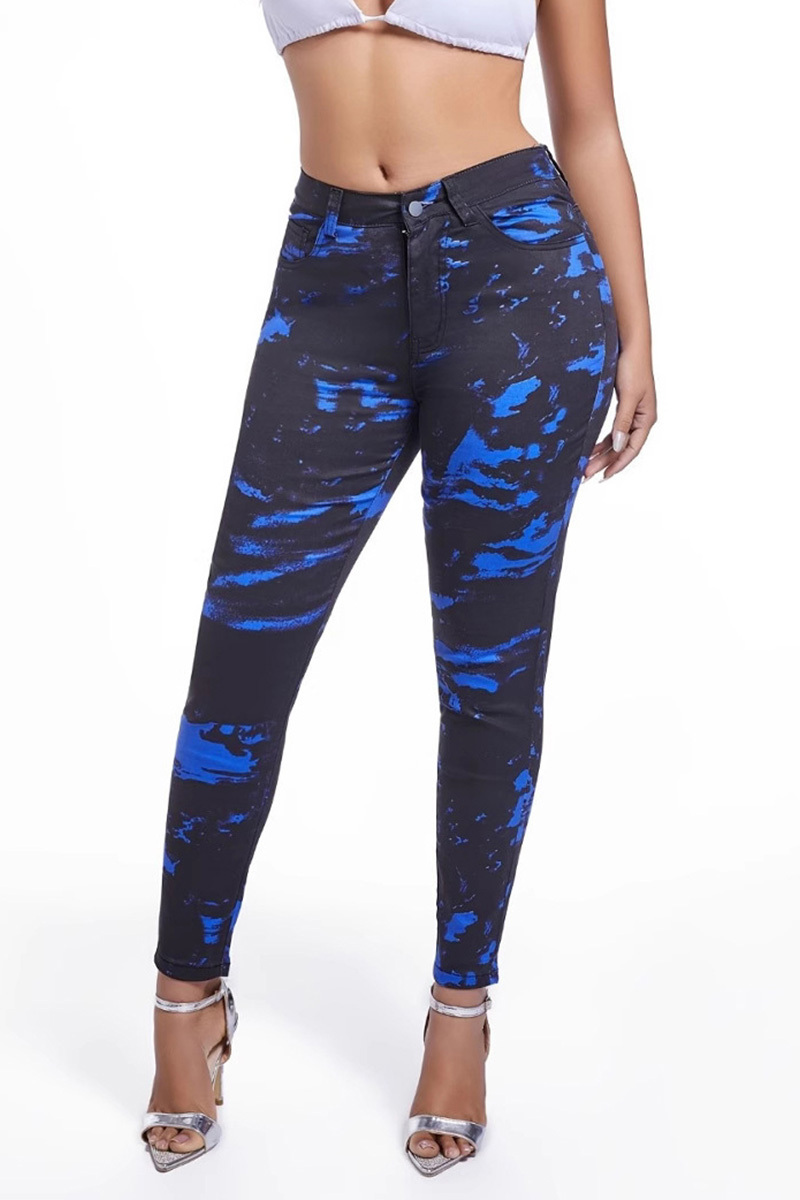 Casual High Waisted Print Sports Elasticity Jeans