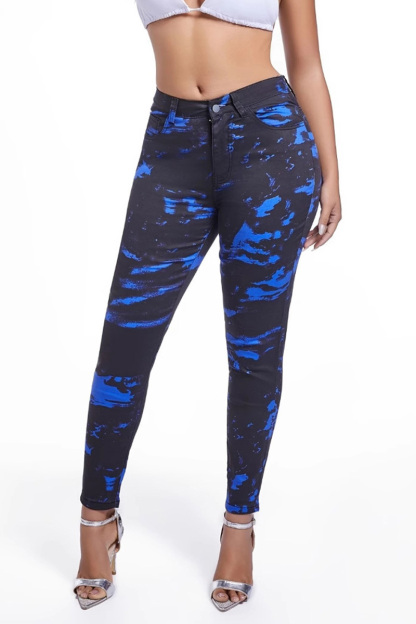 Casual High Waisted Print Sports Elasticity Jeans
