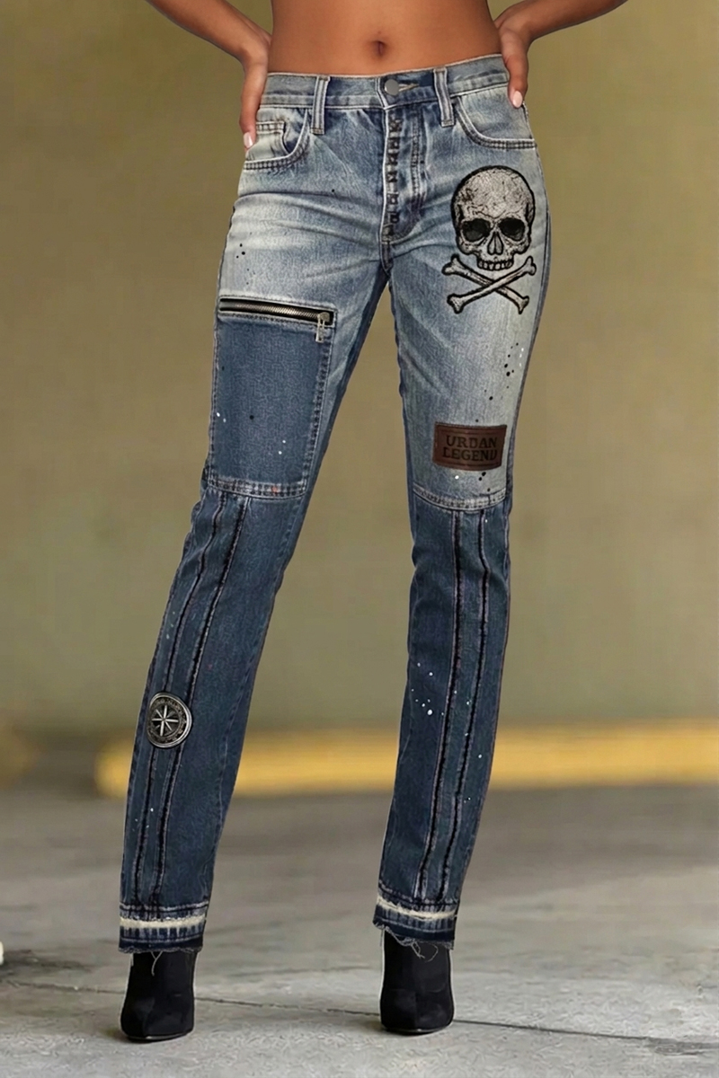 Women's Fashion Street Patchwork Printed Jeans