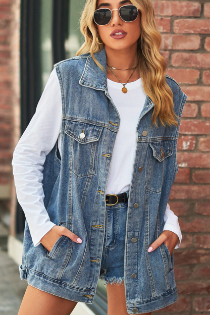 Vintage Bleach Wash Loose Fit Denim Vest Coat