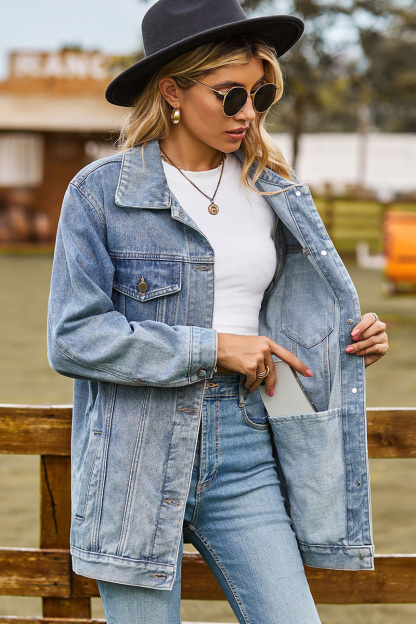 Casual Loose Fit Inside Patch Pocket Denim Jacket