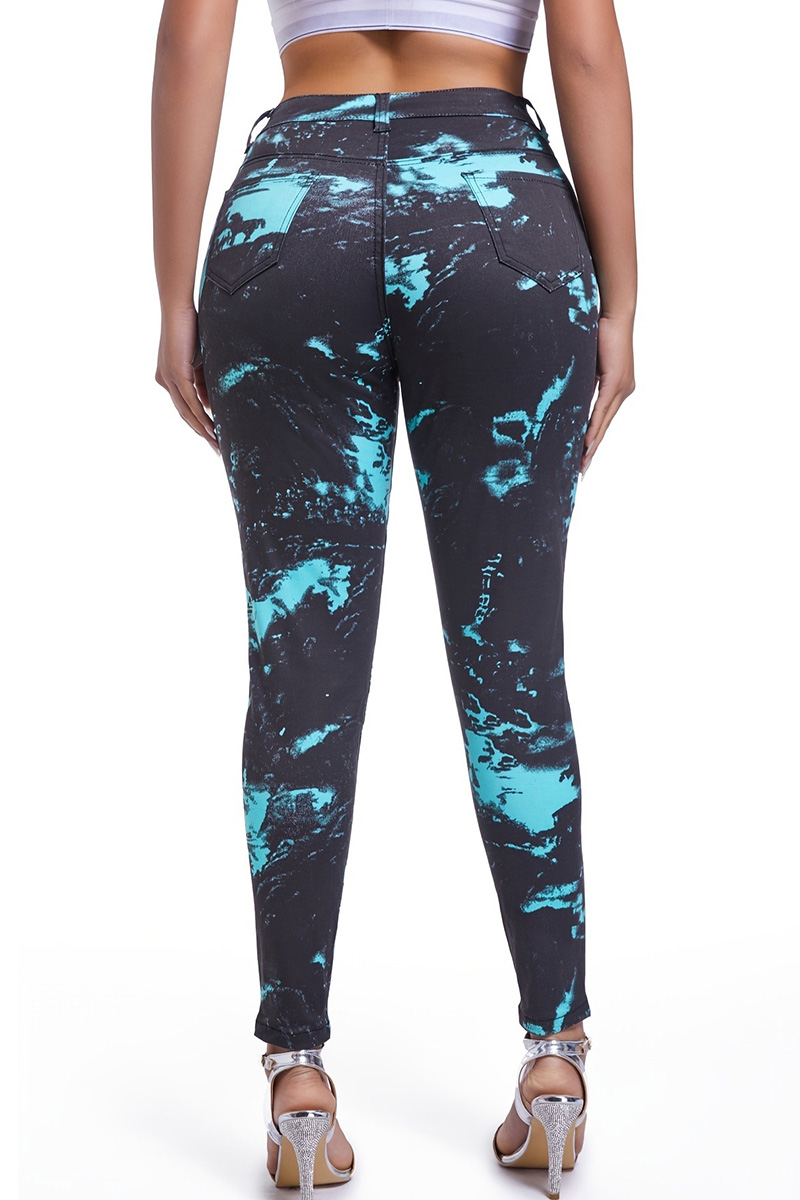 Casual High Waisted Print Sports Elasticity Jeans