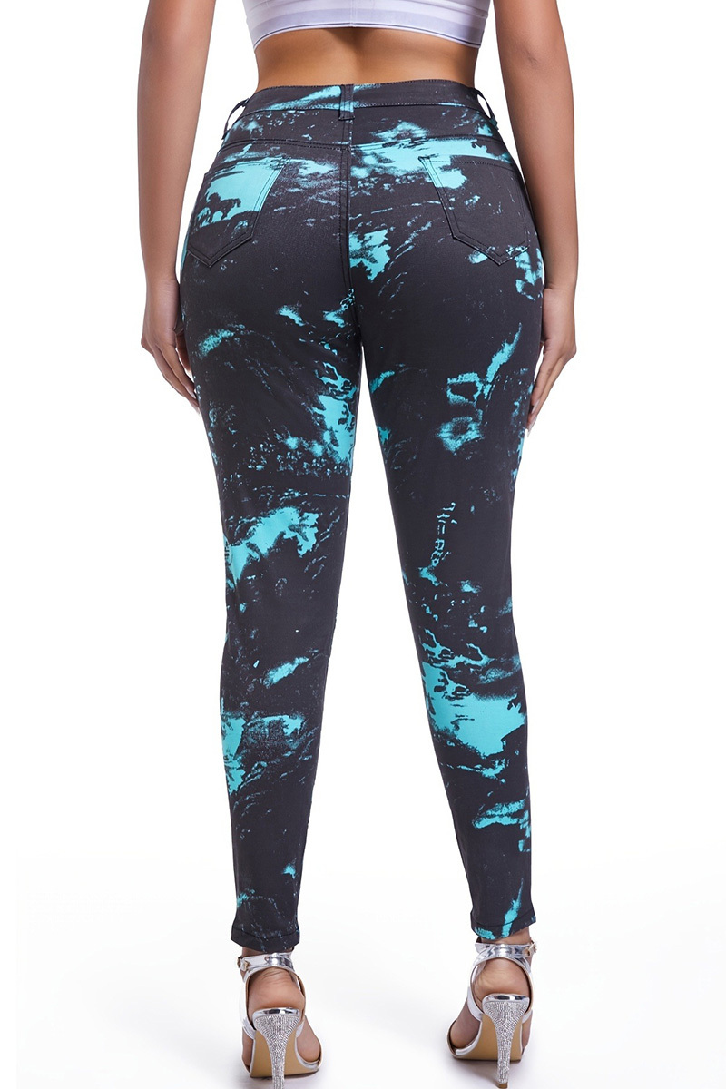 Casual High Waisted Print Sports Elasticity Jeans